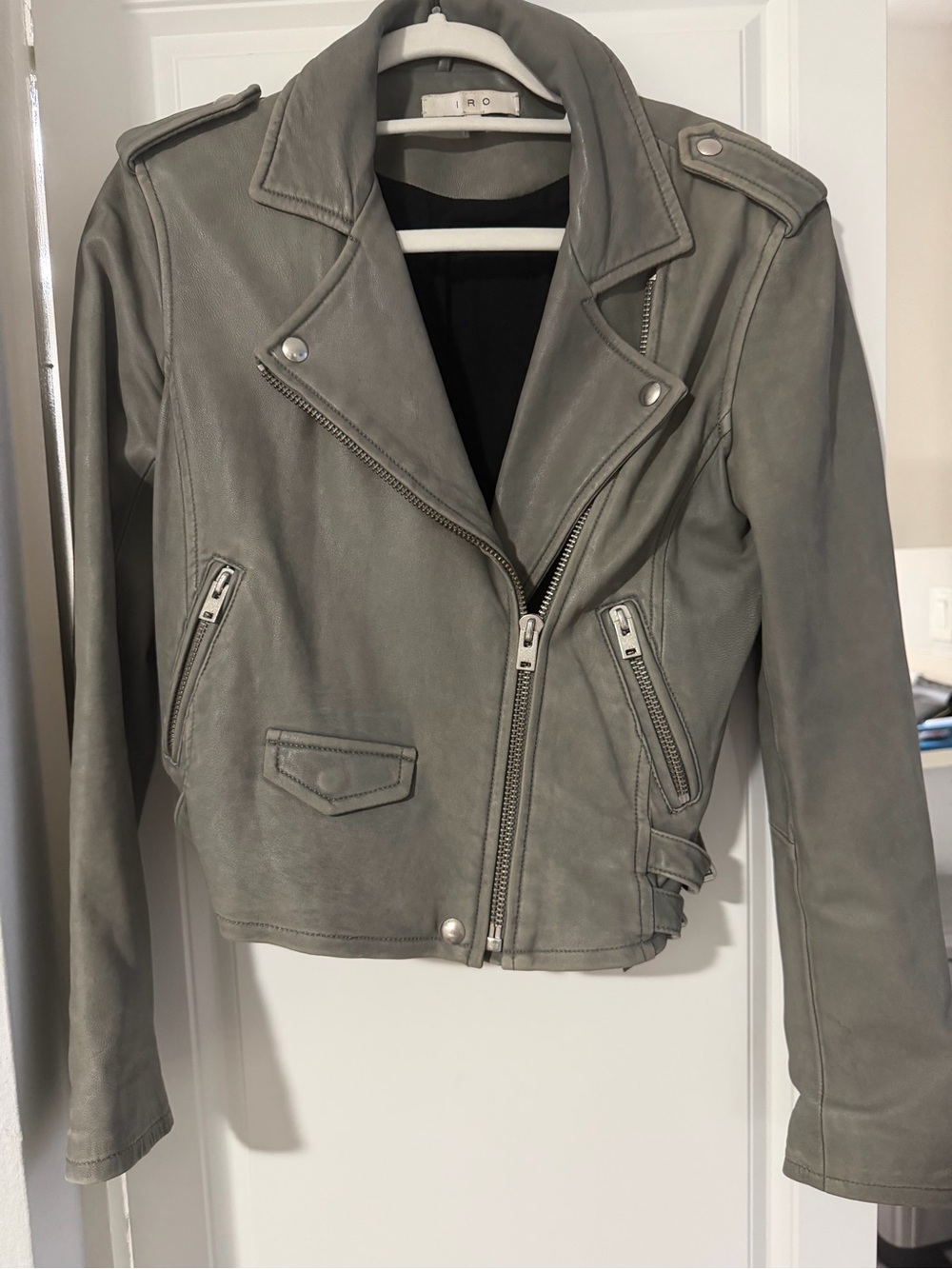 IRO Gray Leather (Ashville) Asymmetrical Moto Jacket